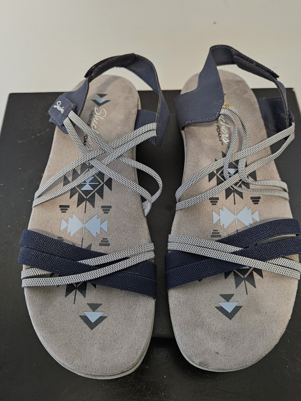 Skechers Women's Reggae Slim Takes Two Sandals Navy/Gray Wide Size 10 - Picture 4 of 9